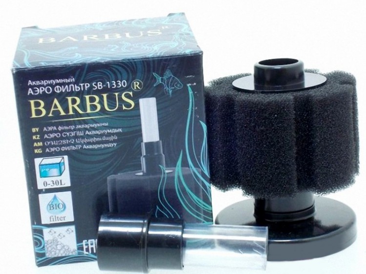 Внутренний АЭРО-фильтр губка Barbus SB-1330 для аквариумов объемом от 5 до 30 литров.